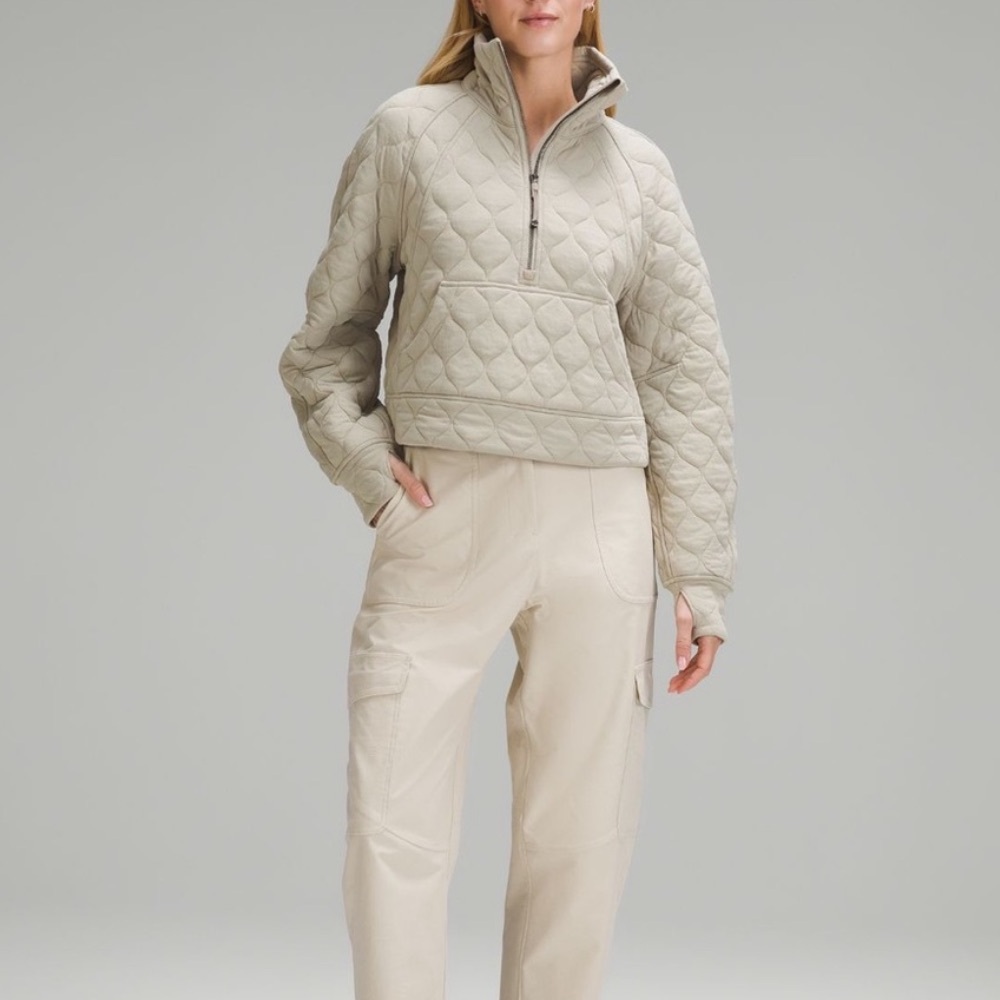 NWT. Lululemon Scuba Oversize Quilted half zip jacket. Color: BONE